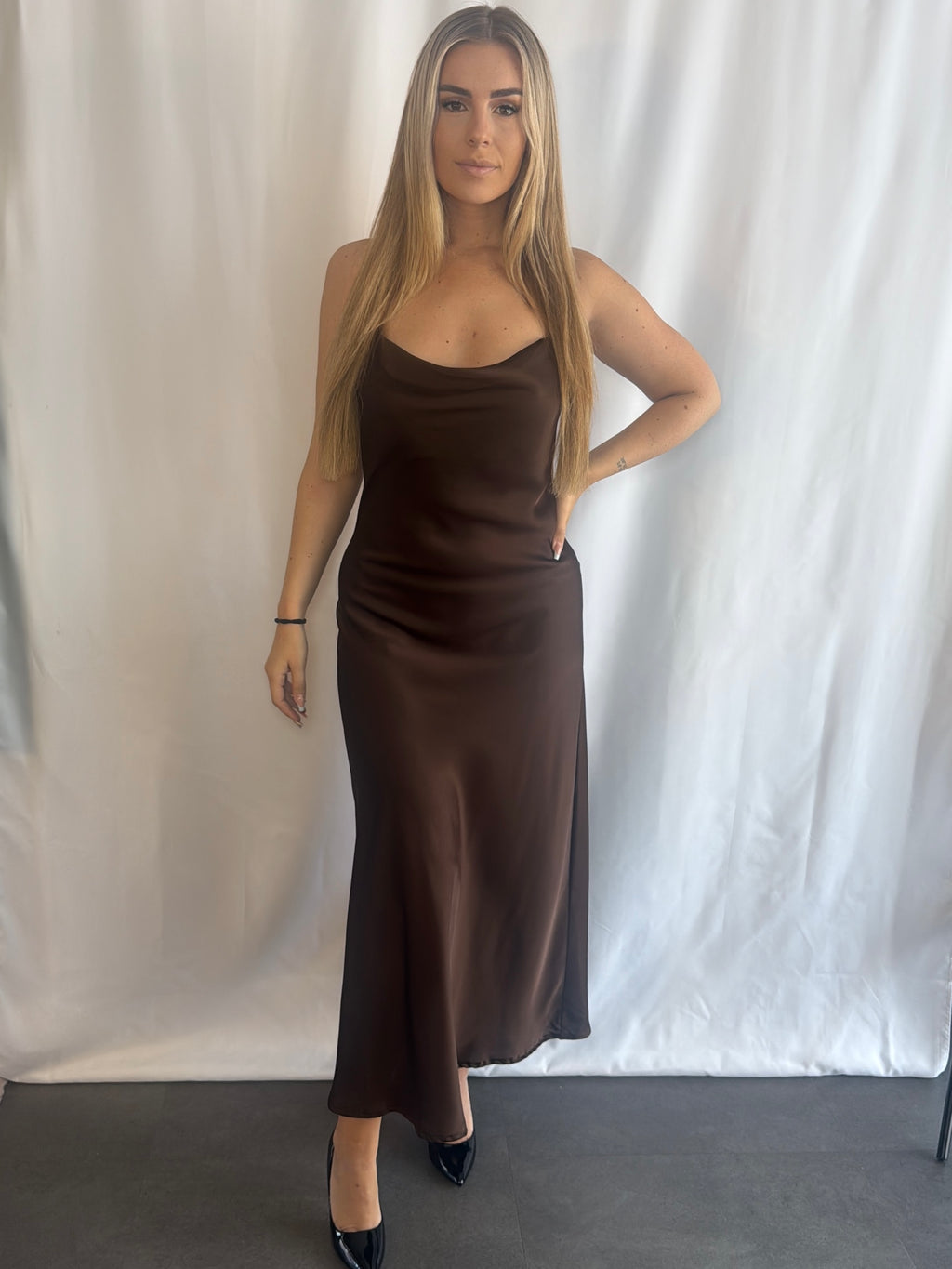 Deveny Dress Satin Brown