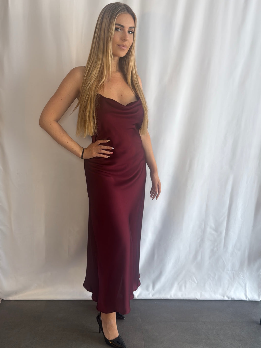 Deveny Dress Satin Bordeaux