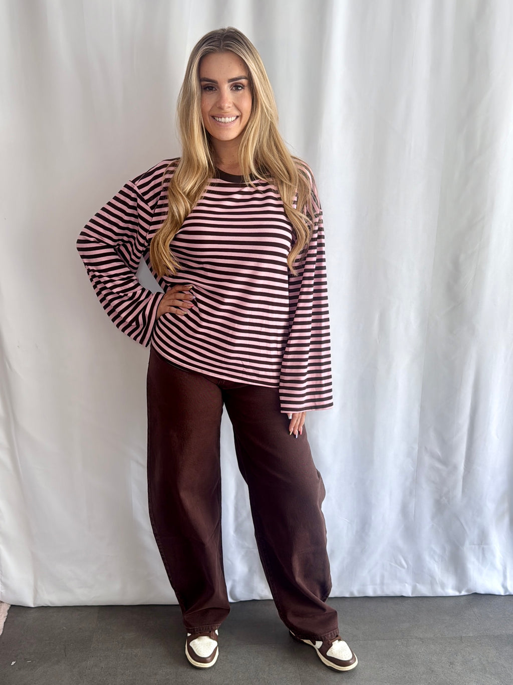Lesley Longsleeve Stripe Brown/Pink