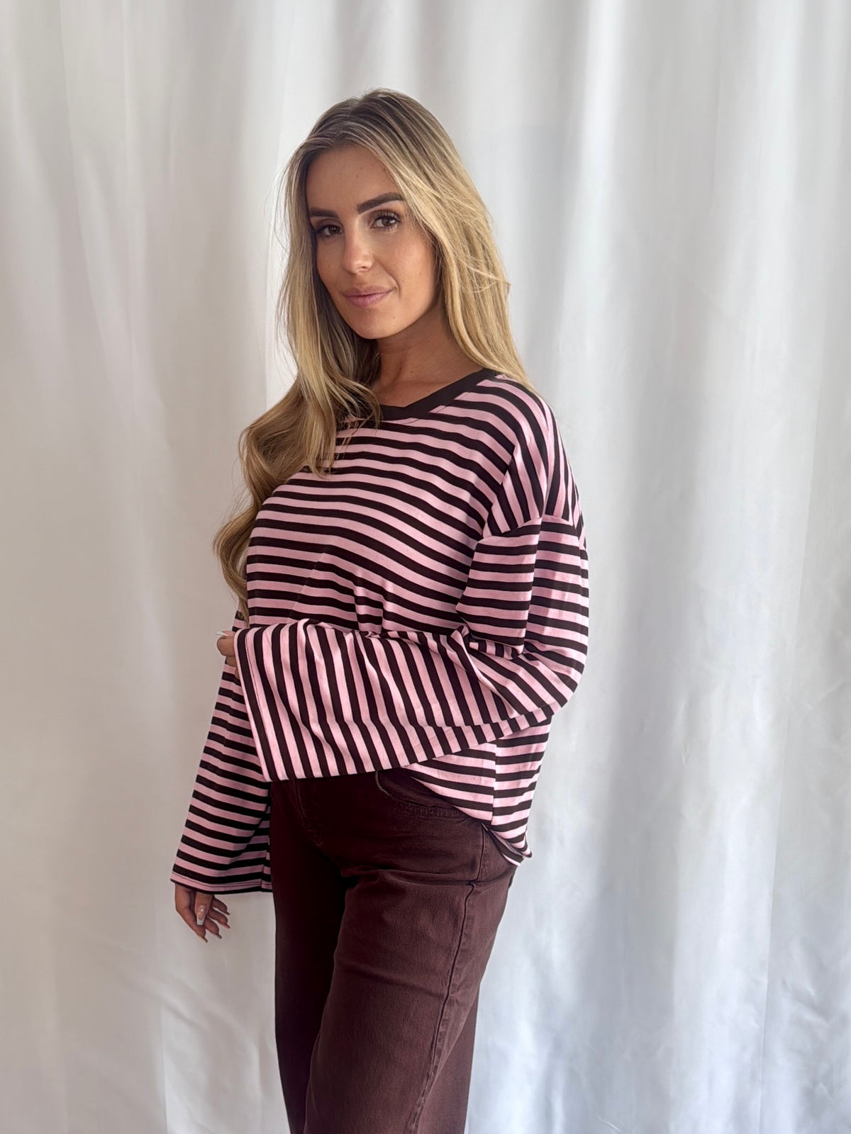 Lesley Longsleeve Stripe Brown/Pink